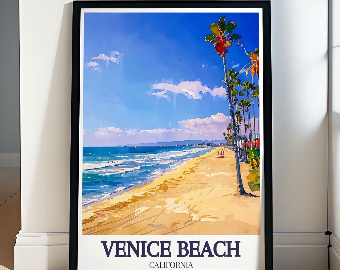 Venice Beach California Palm Tree Beach Ocean Waves Scene Poster