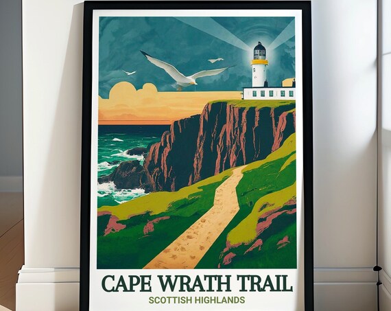 Cape Wrath Lighthouse Seabirds Over Dramatic Sea Cliffs Poster