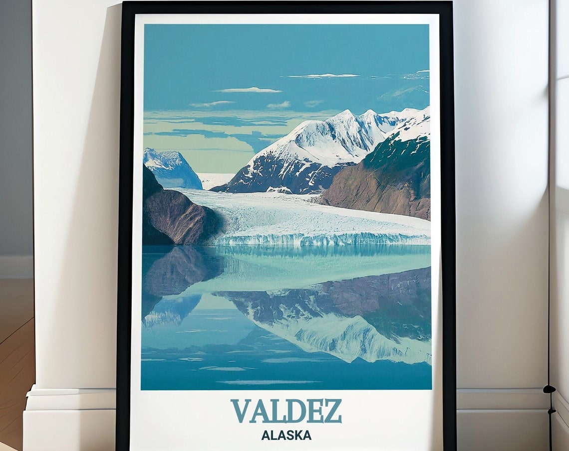 Valdez Alaska Blue Glacier Mirror Reflection Arctic Travel Poster