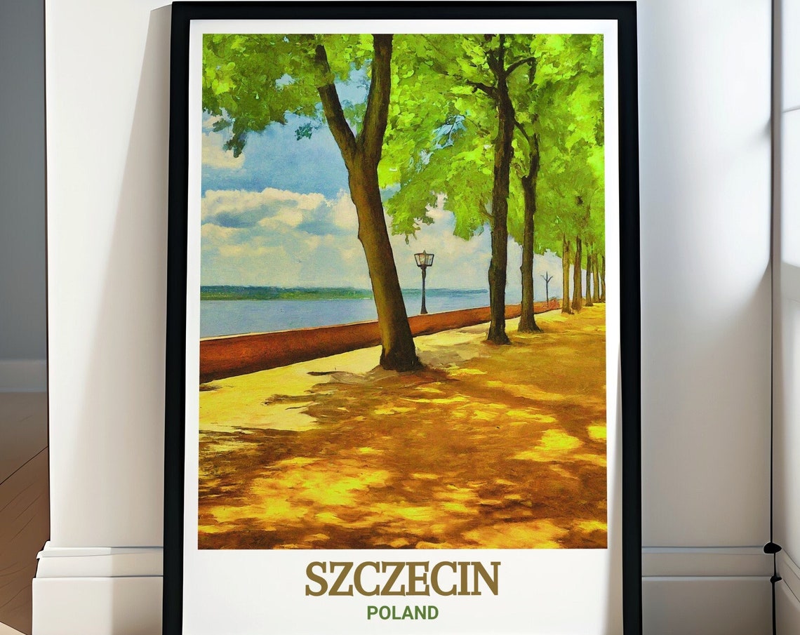 Szczecin Poland Tree Lined Riverside Park Promenade Summer Poster