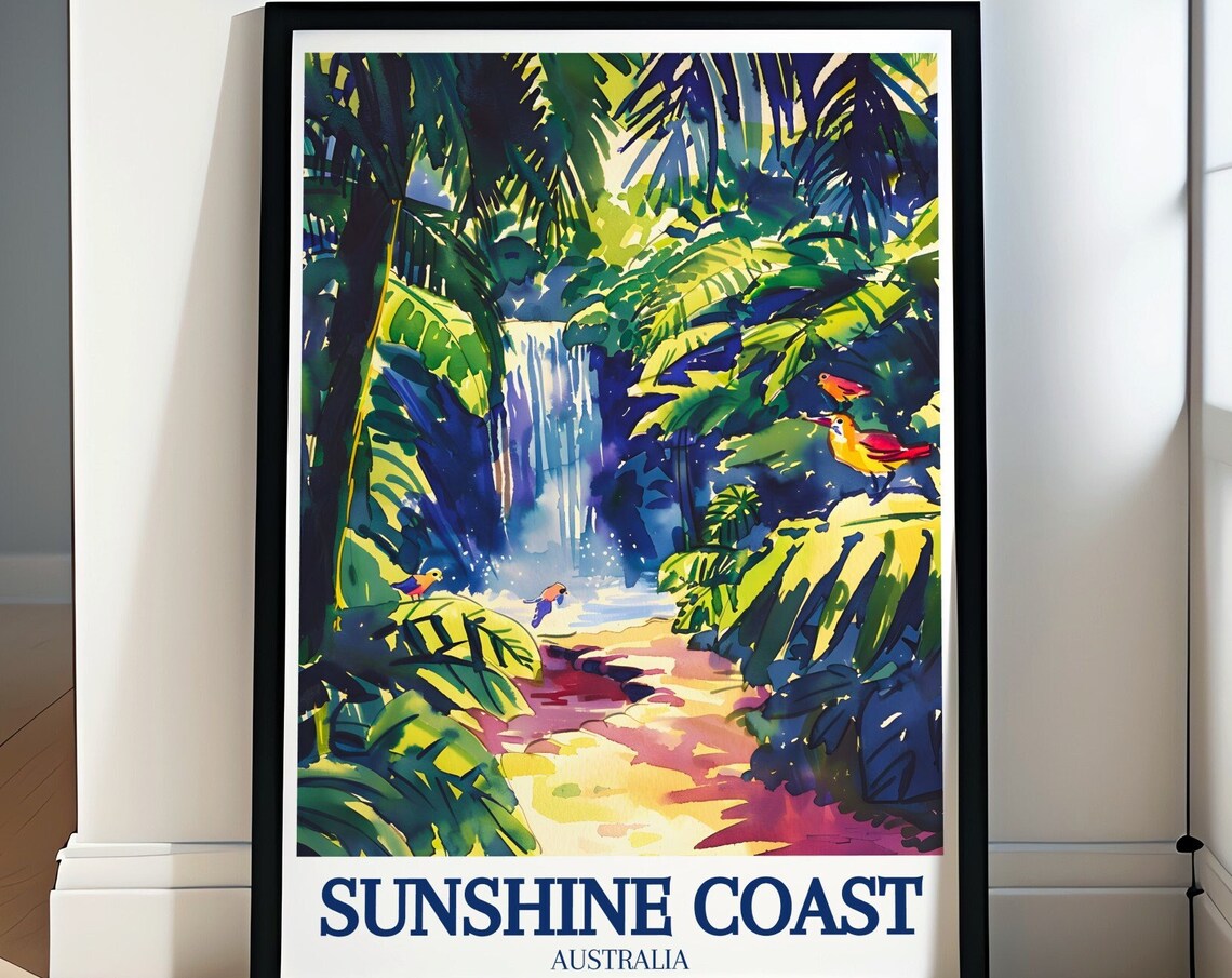 Sunshine Coast Australia Jungle Waterfall Birds Tropical Poster