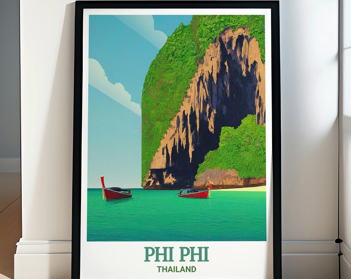 Phi Phi Islands Viking Cave Thailand Tropical Beach Travel Poster