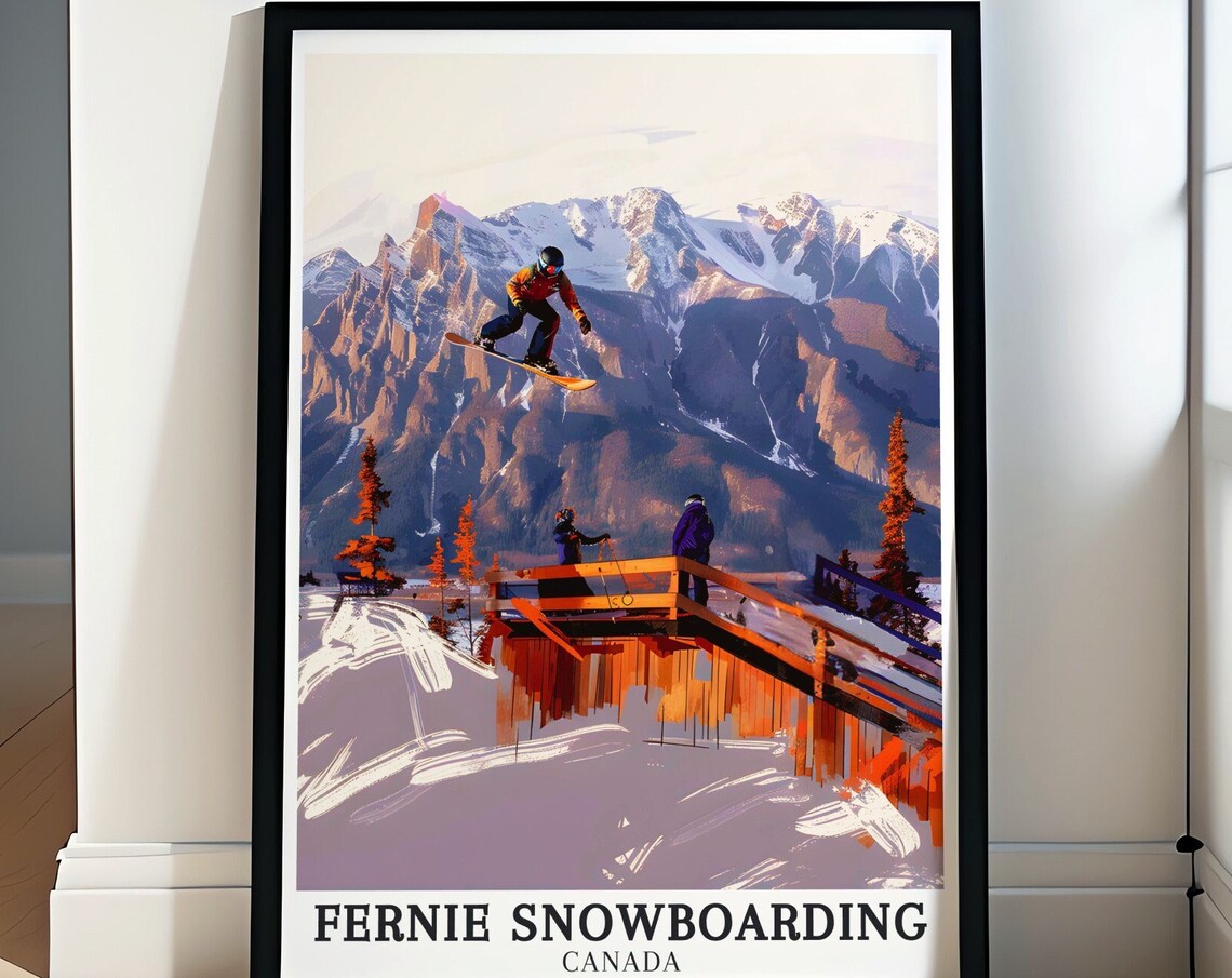 Fernie Snowboarding Canada Ramp Jump Snowboarder Action Poster