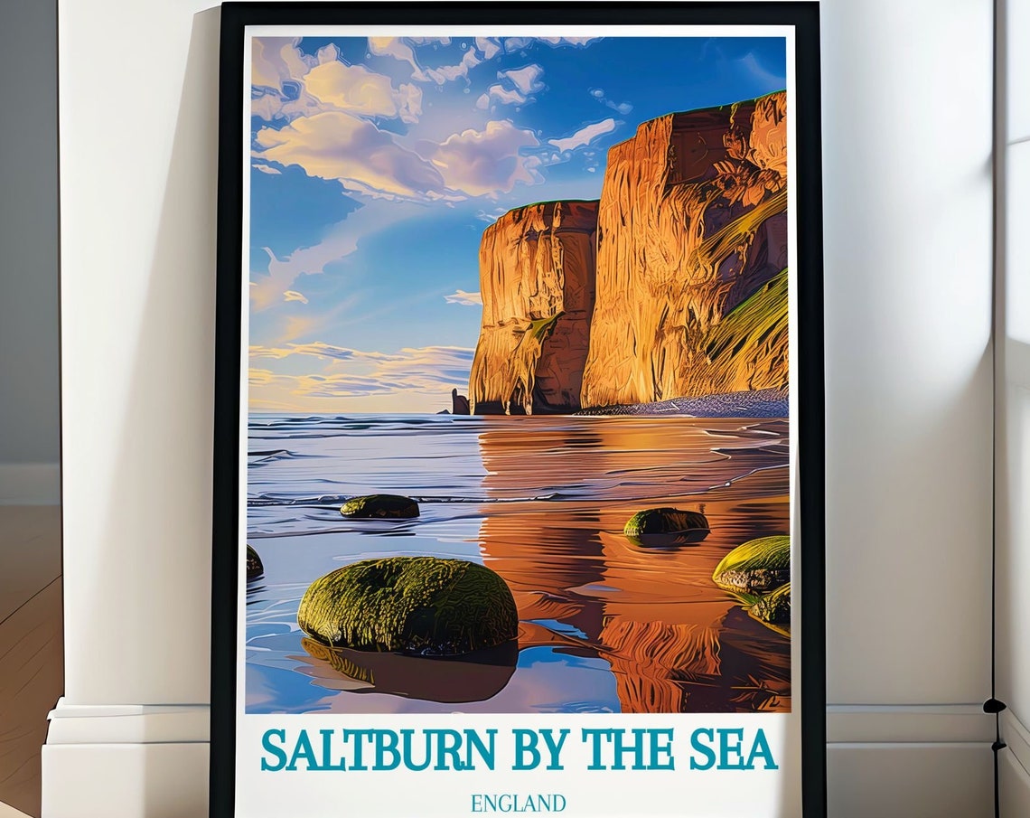 Saltburn By The Sea Rocky Cliffs At Sunset Over The Beach Poster