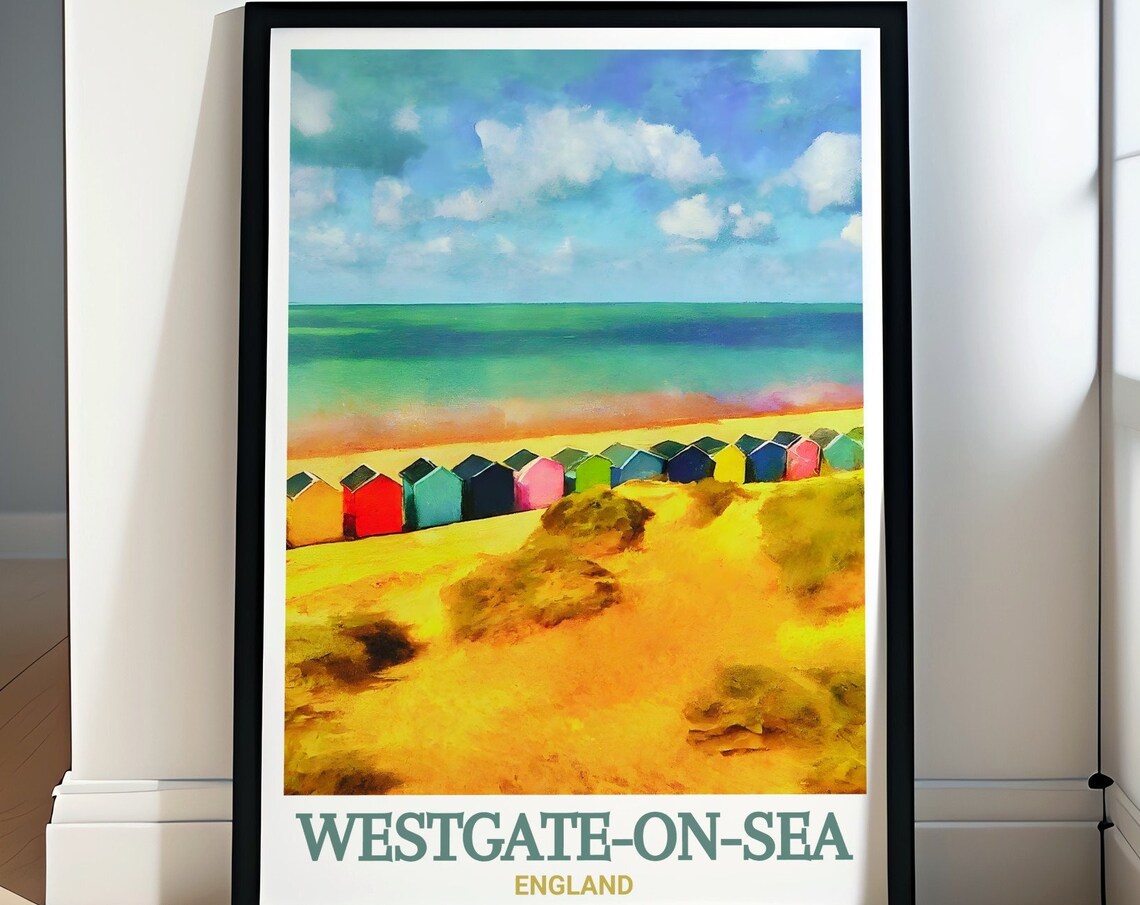 Westgate-on-Sea Watercolor Beach Huts and Golden Shore Poster
