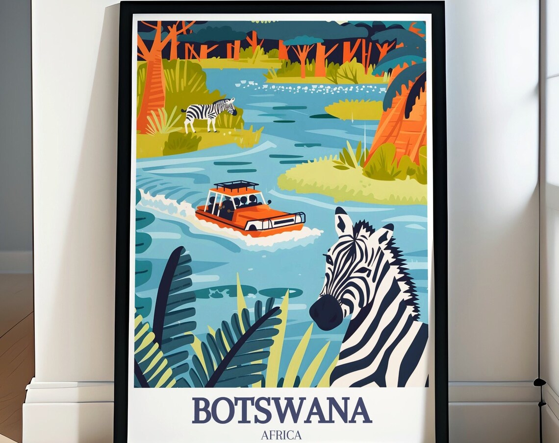 Botswana Zebra Safari Jeep River Crossing Africa Travel Poster