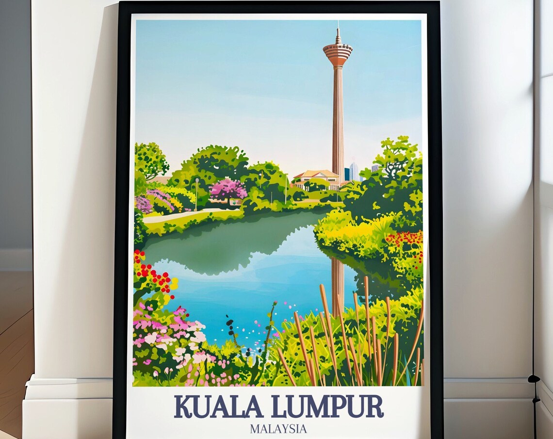Kuala Lumpur KLCC Park Lake and KL Tower Malaysia Travel Poster