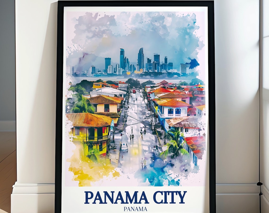 Panama City Panama Casco Viejo Old Town Watercolor Travel Poster