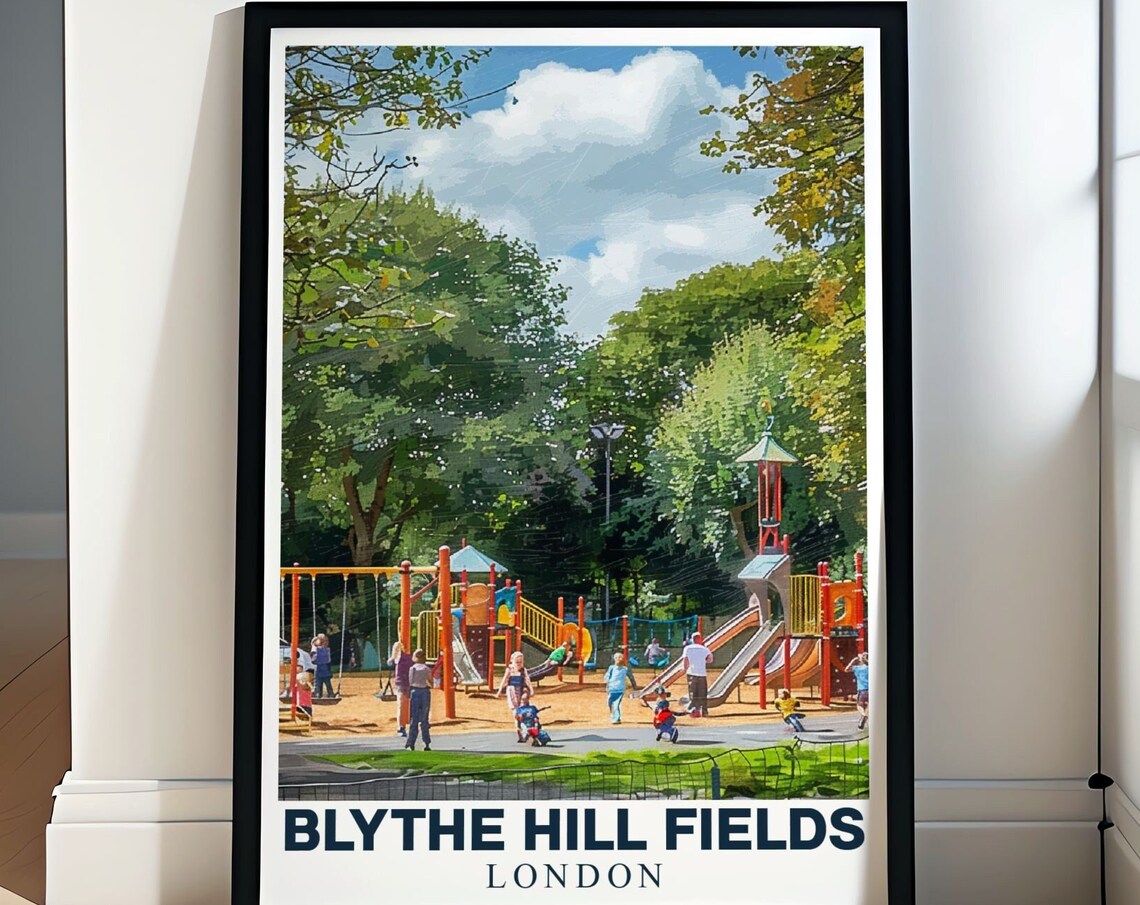 Blythe Hill Fields London Playground Sunny Park Family Travel Poster