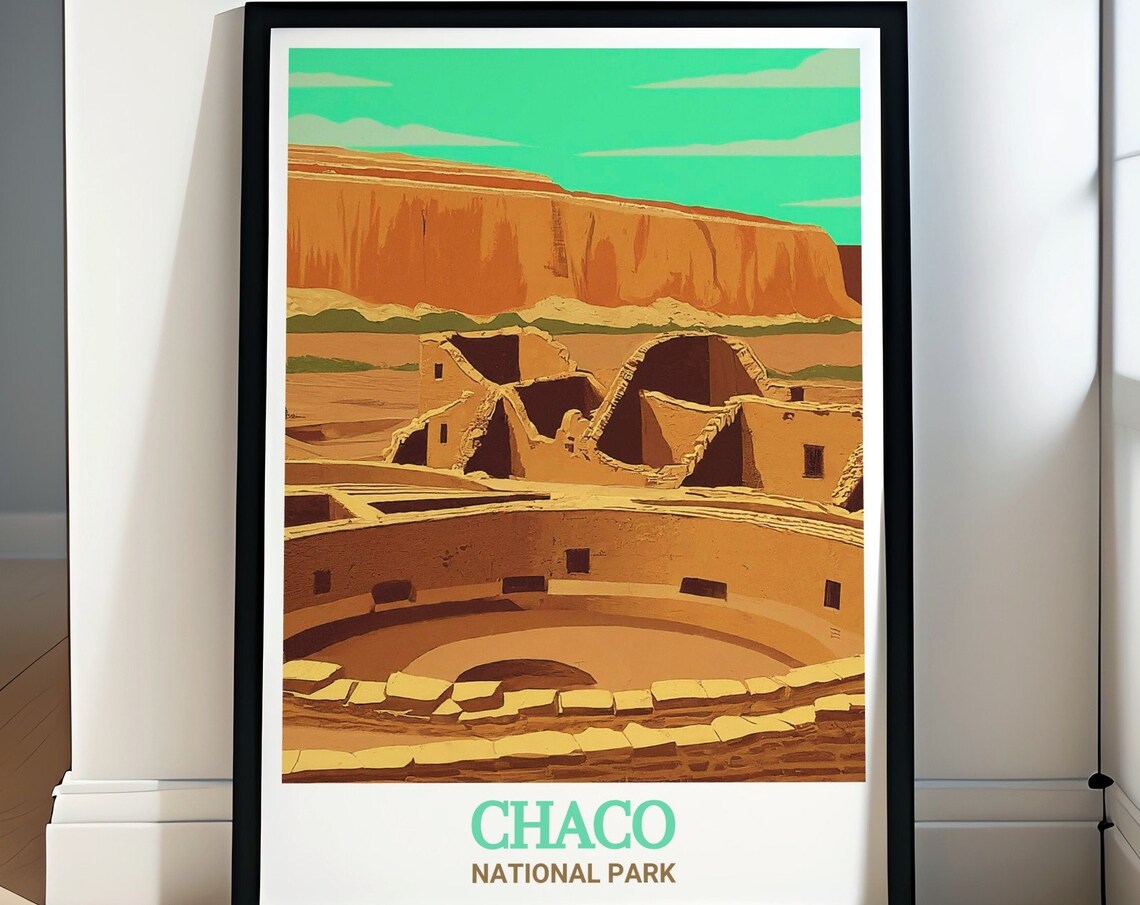 Chaco National Park Casa Rinconada Great Kiva Sunset Travel Poster