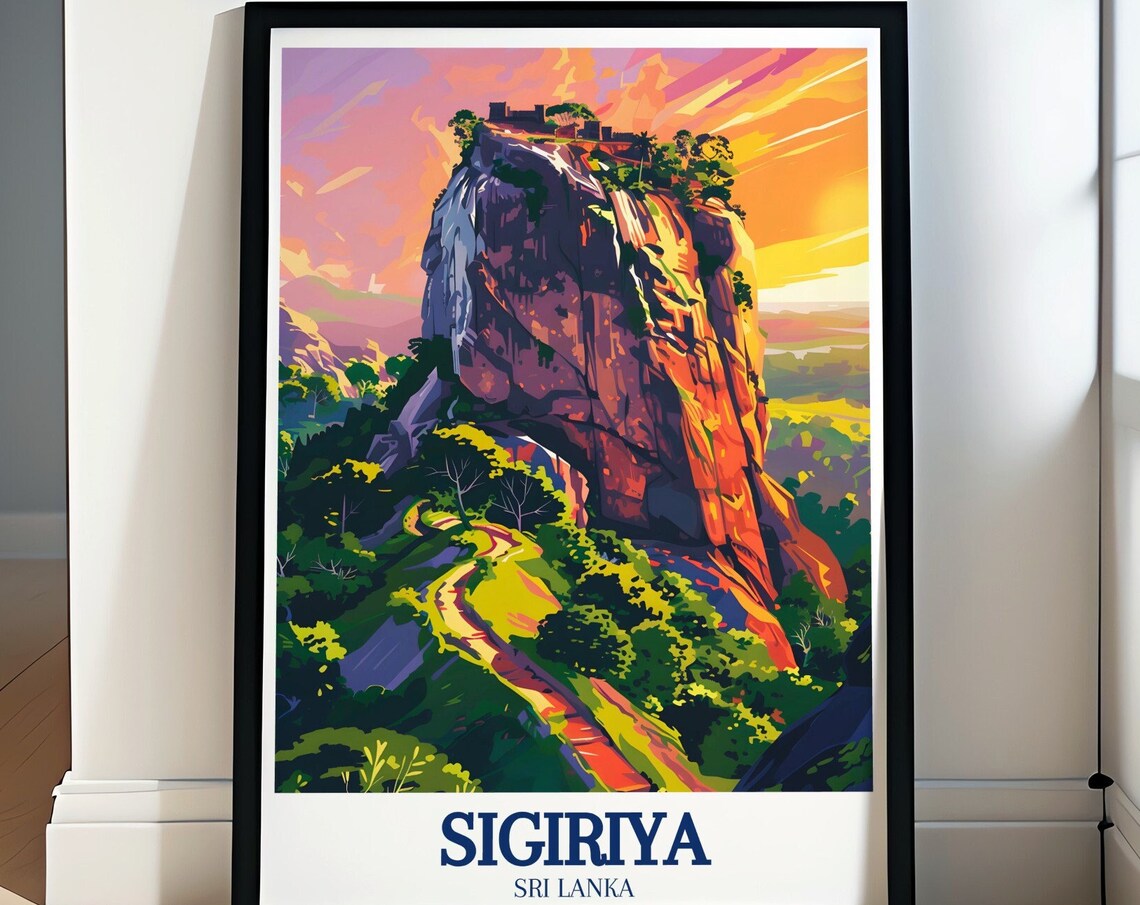 Sigiriya Lions Rock Fortress Sunset Golden Sky Sri Lanka Poster