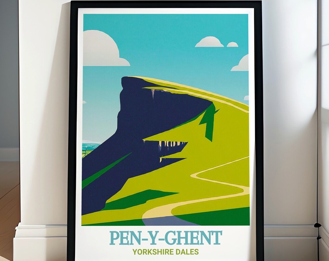 Pen-y-ghent Mountain Silhouette Minimalist Dales Travel Poster