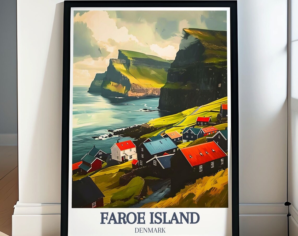 Faroe Islands Bour Village Coastal Cliffs Atlantic View Poster