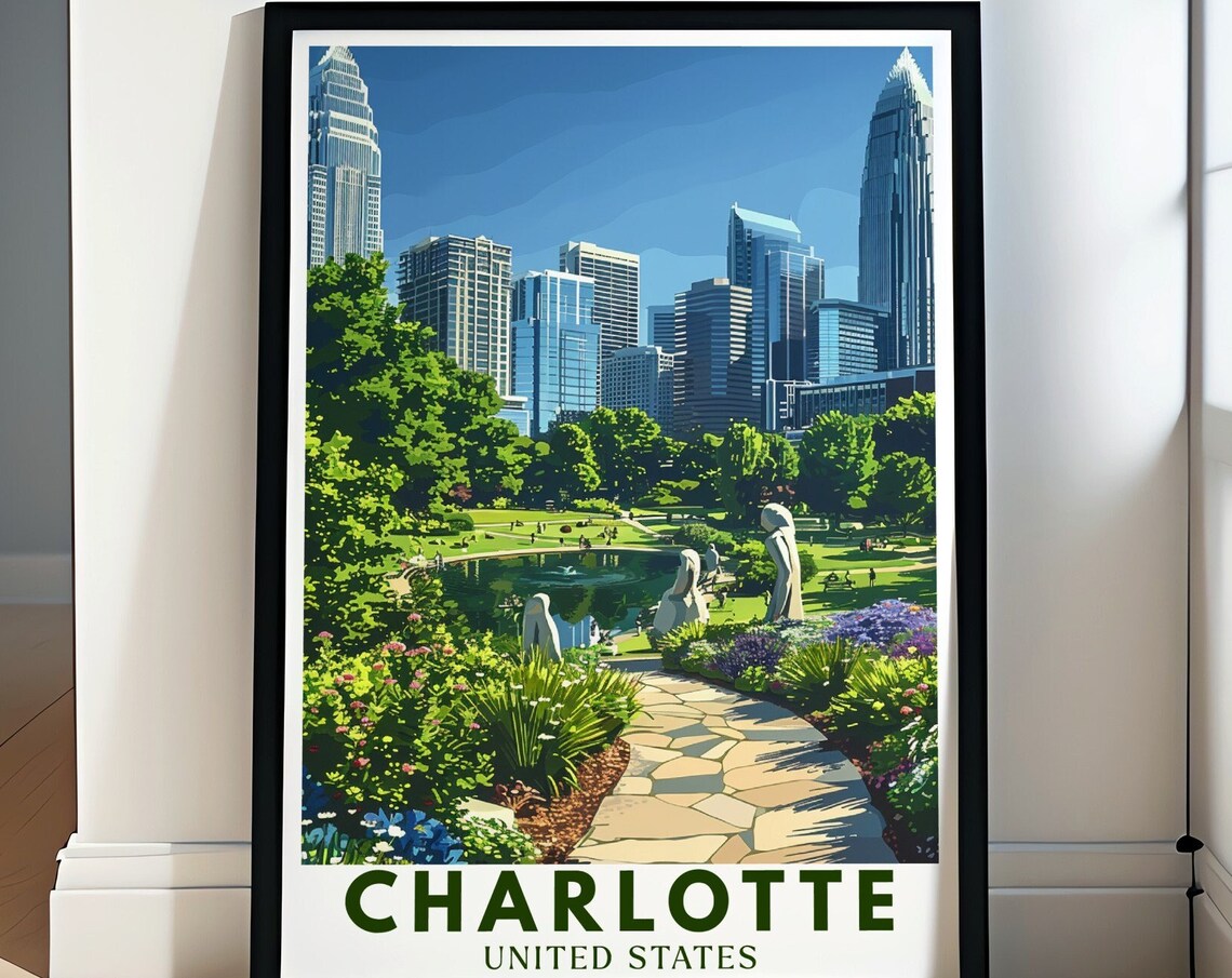 Charlotte Romare Bearden Park Skyline North Carolina Travel Poster