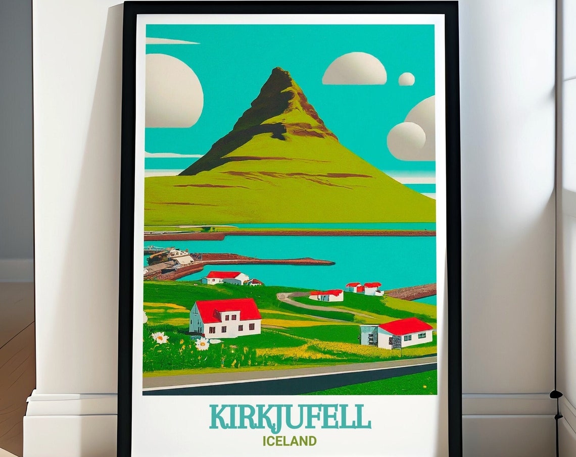 Kirkjufell Travel Poster Grundarfjrur Scenic Print Kirkjufell Mountain Travel Poster Iceland Travel Art Kirkjufell View