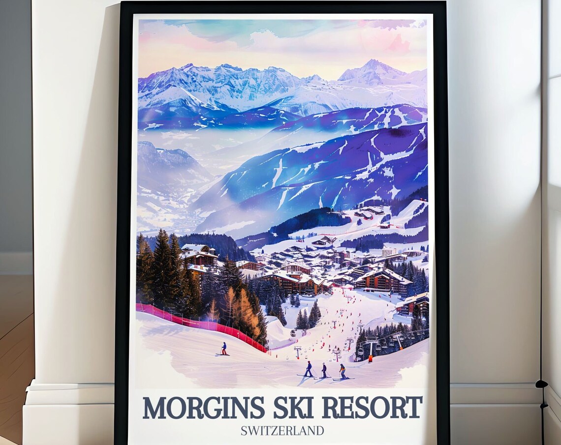 Morgins Ski Resort Village Swiss Alps Snowy Slopes Travel Poster