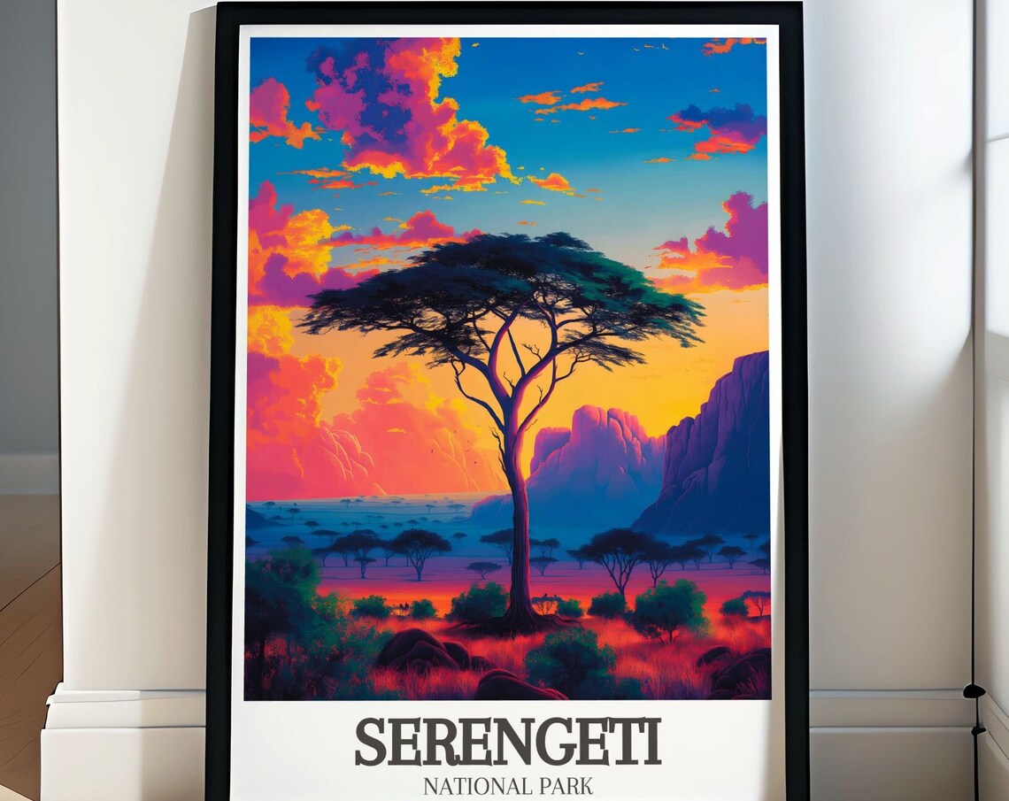 Serengeti Acacia Tree Travel Poster, Savanna Decor
