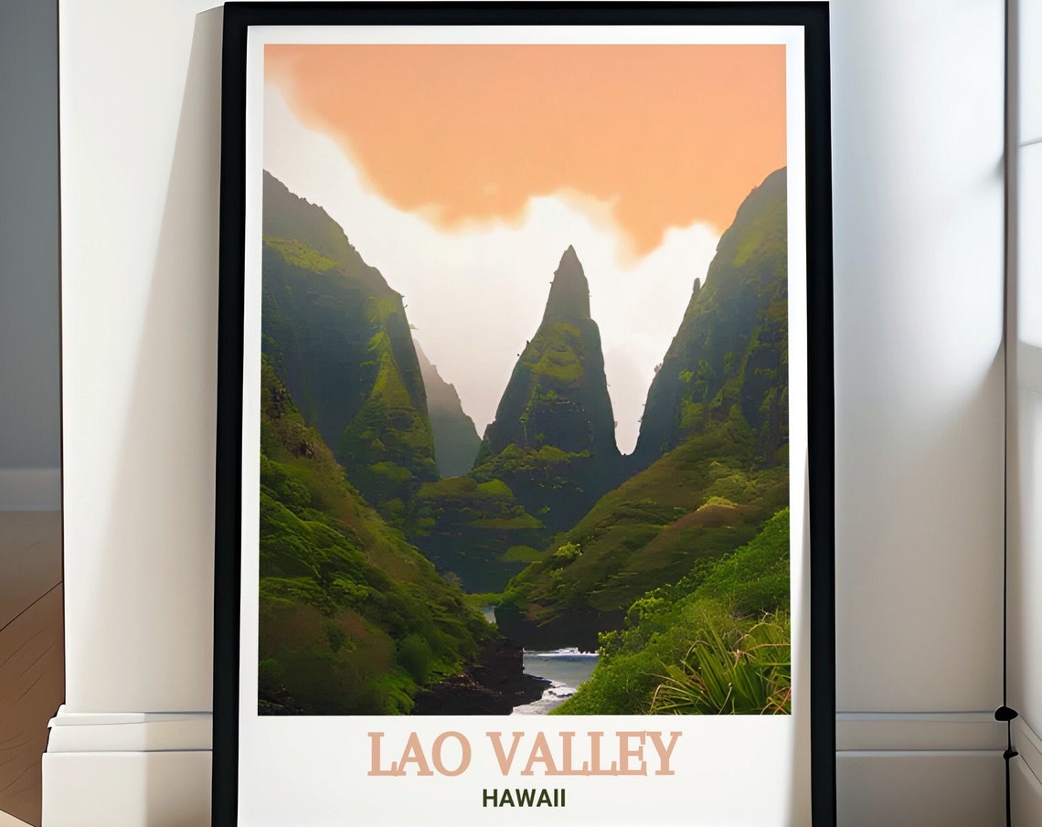 Lao Valley Hawaii Misty Emerald Mountain Needle Peak Travel Poster