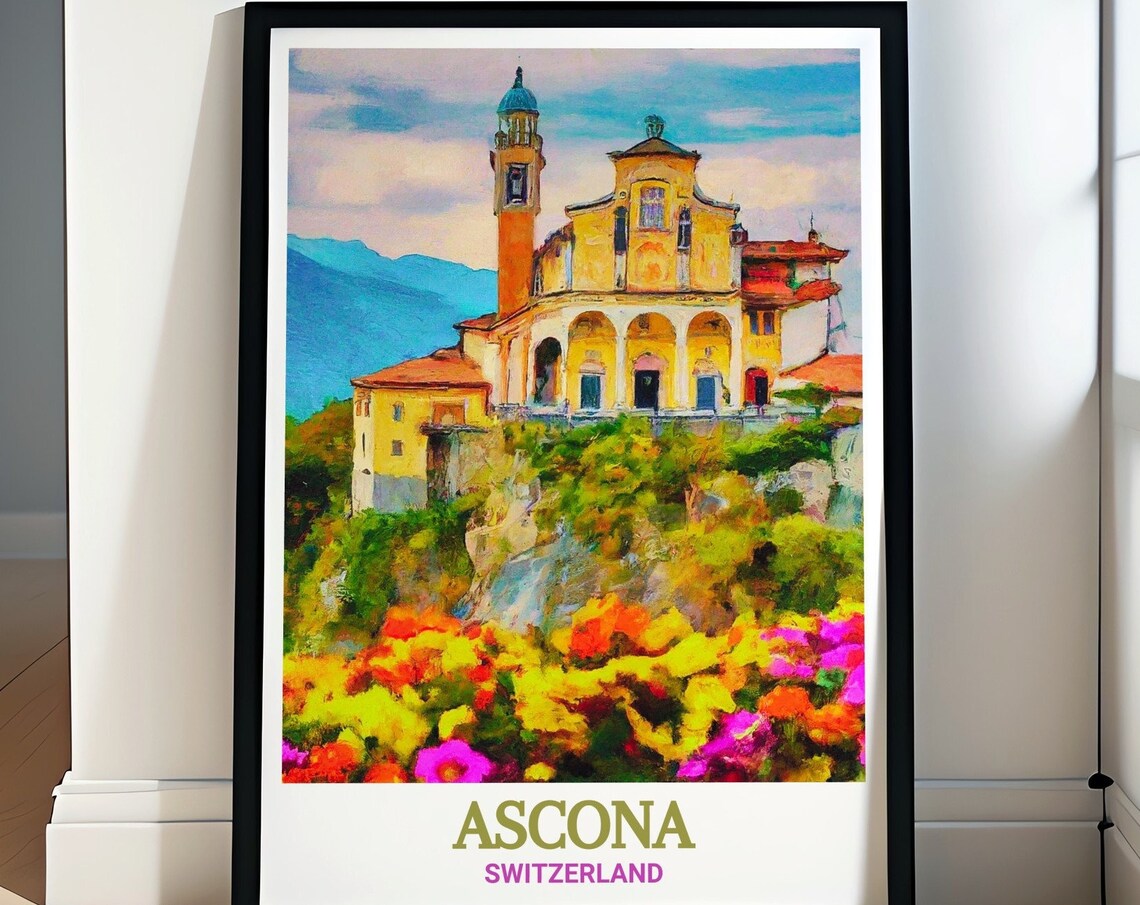 Madonna Del Sasso Church Above Flowers In Ascona Switzerland Poster