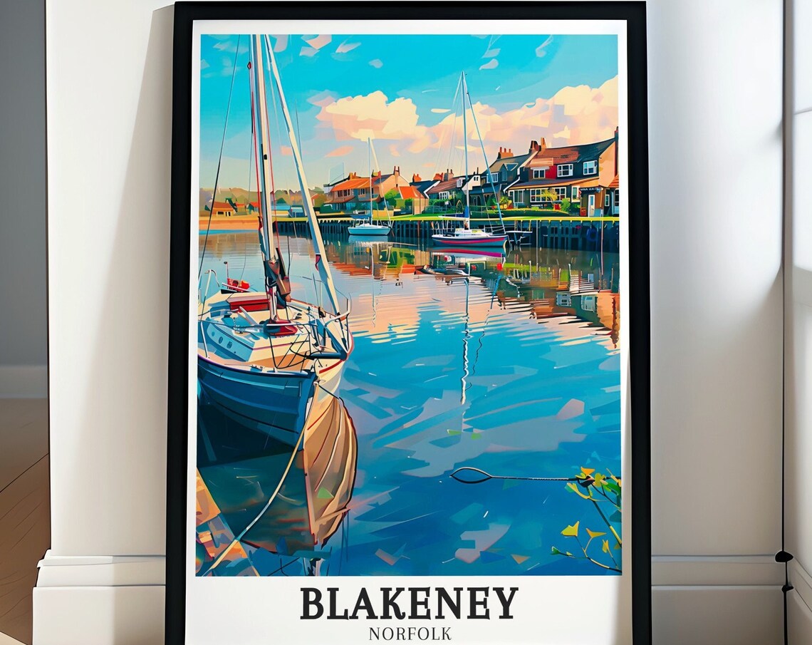 Blakeney Norfolk Harbour Sailboats Sunset England Travel Poster