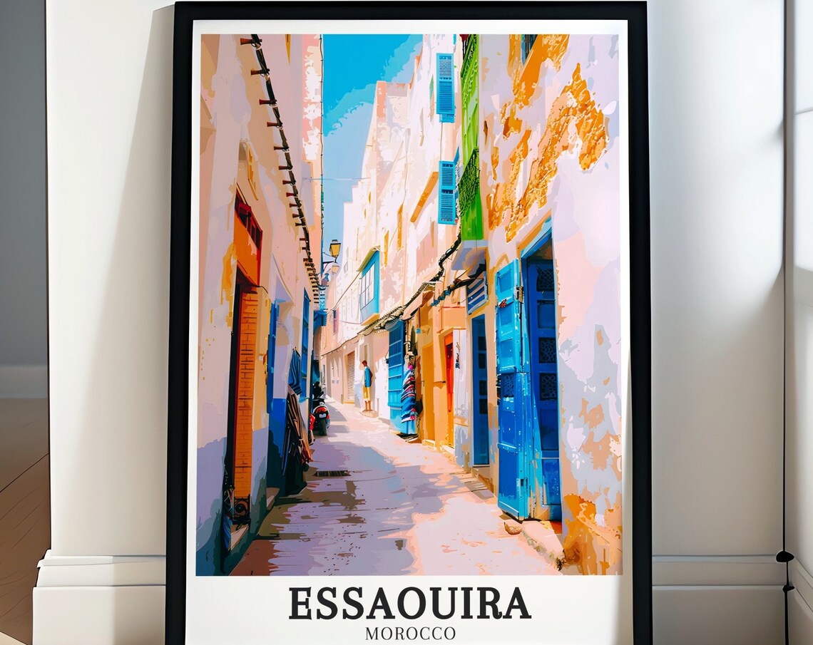 Essaouira Morocco Old Town Alley Blue Doors Medina Travel Poster