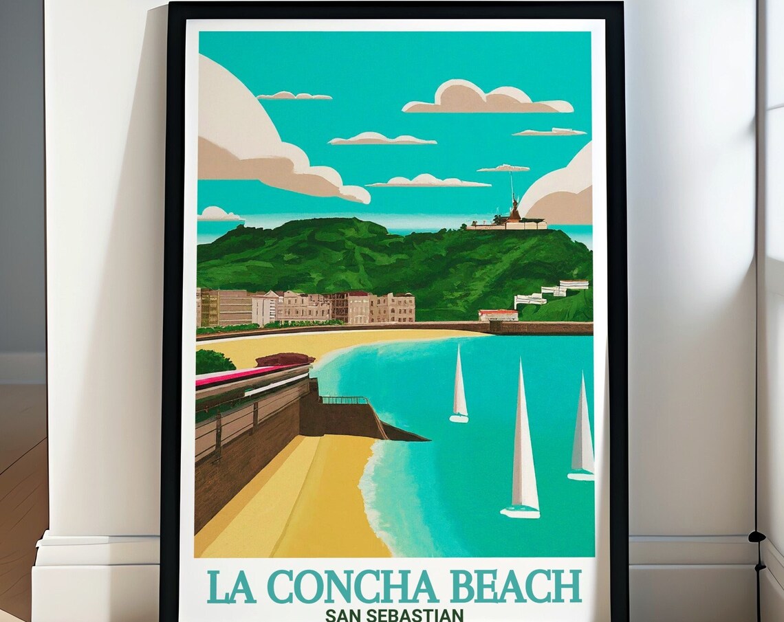La Concha Bay San Sebastian Sailboats Seaside Charm Travel Poster