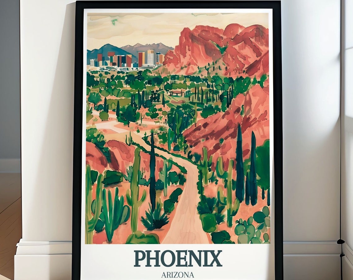 Phoenix Arizona Camelback Mountain Botanical Garden Watercolor Poster