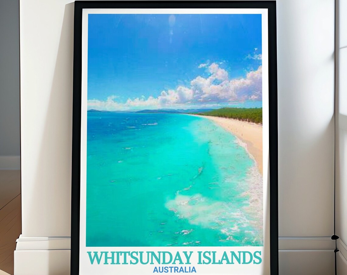 Whitsunday Islands Australia Whitehaven Beach Aerial Travel Poster
