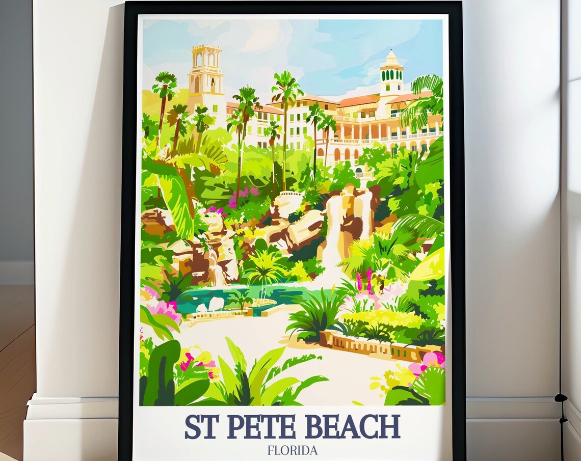 St Pete Beach Tropical Garden Waterfall Florida Travel Poster