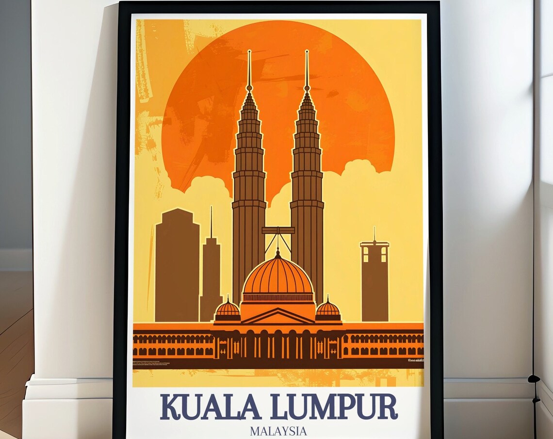 Kuala Lumpur Malaysia Petronas Towers Sunset Skyline Travel Poster