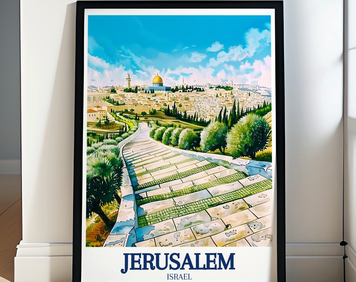Jerusalem Dome Of The Rock Old City Watercolor Travel Poster