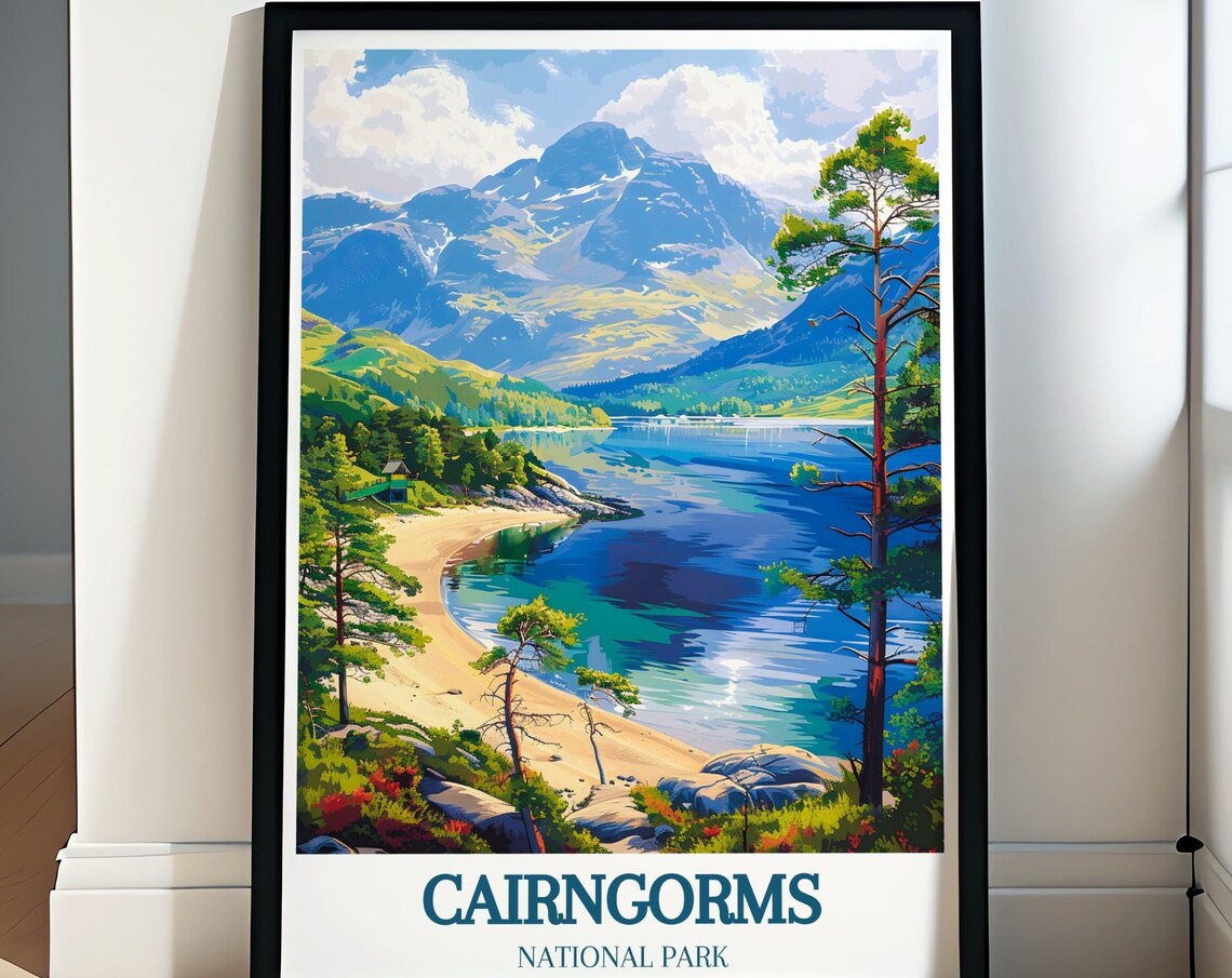 Cairngorms National Park Sandy Lake Shore Pine Landscape Poster
