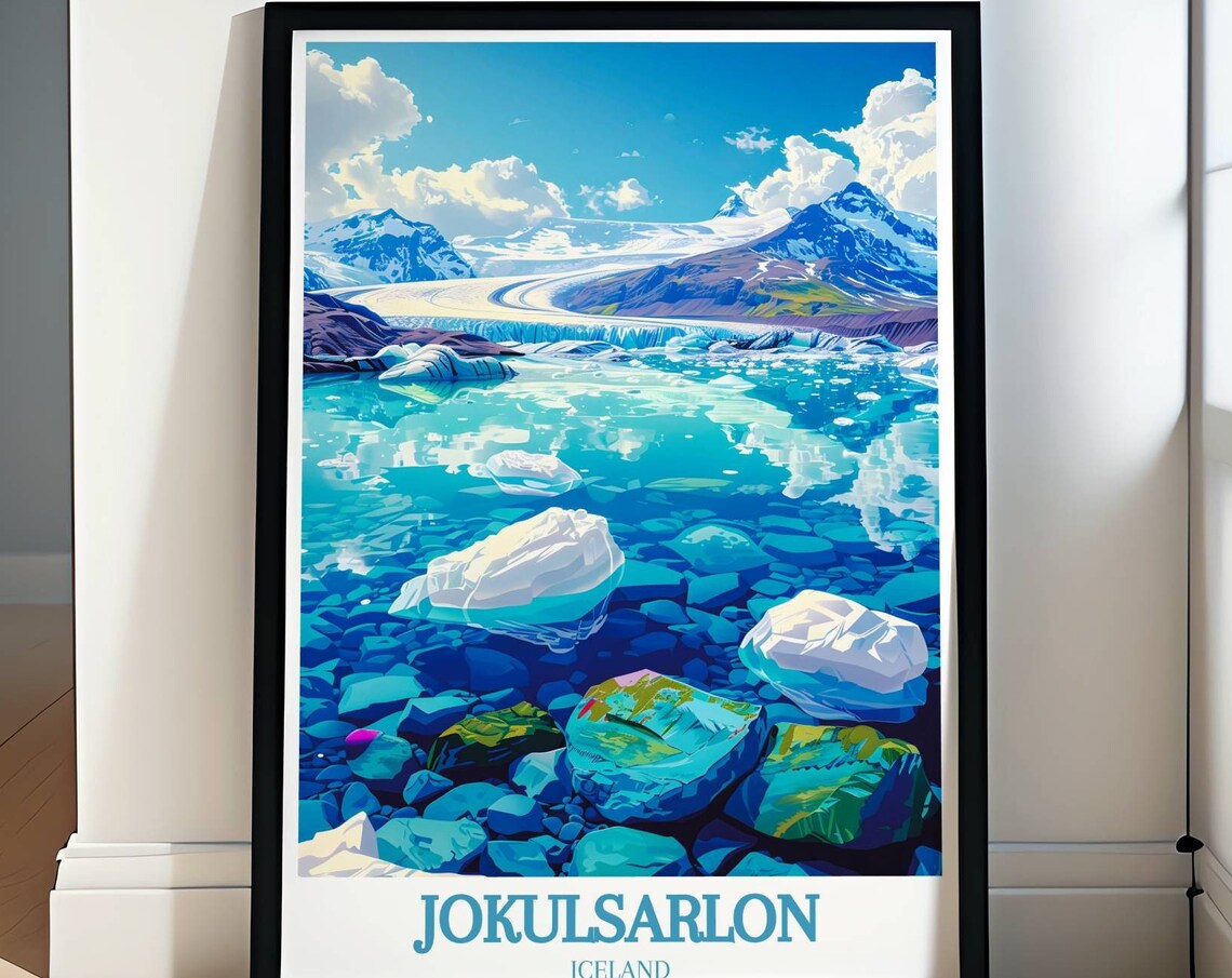 Jokulsarlon Iceland Iceberg Lagoon Mountain Panoramic View Poster