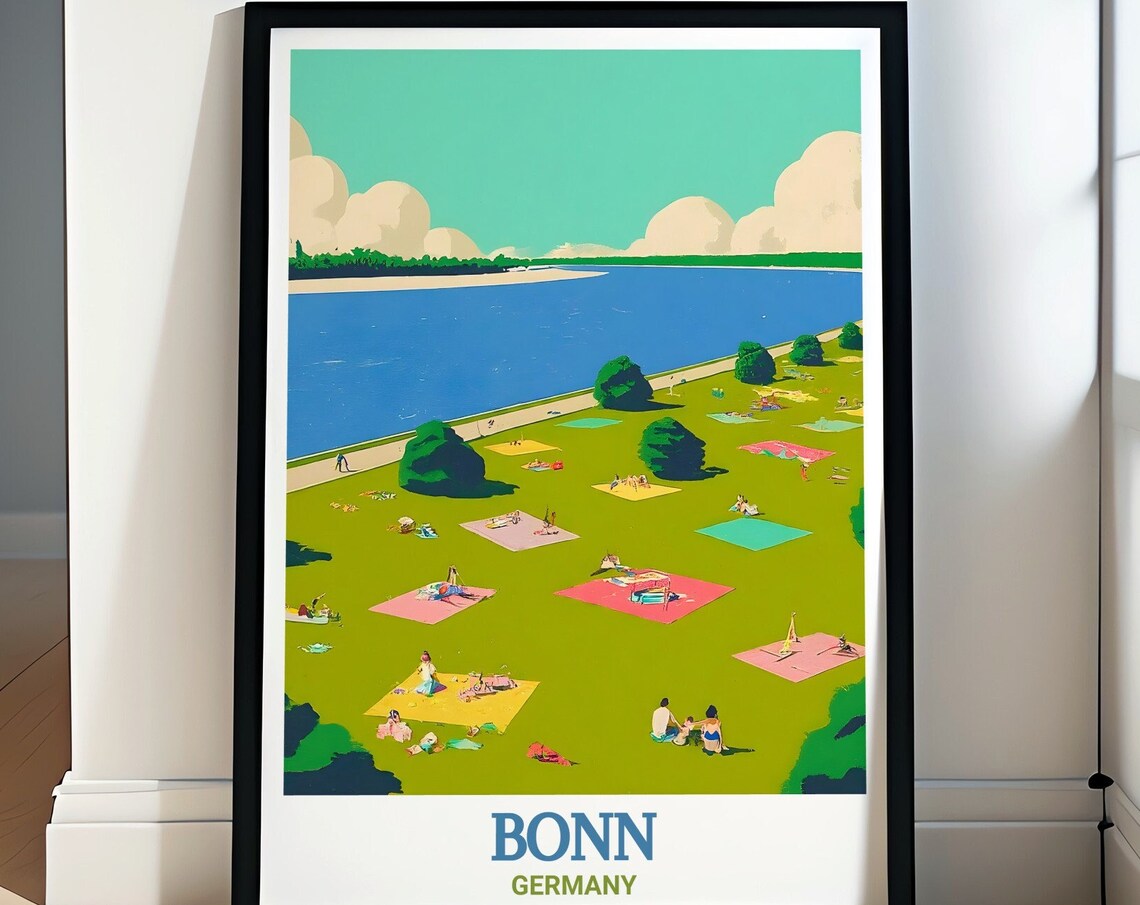 Bonn Germany Rheinaue Park Rhine Riverside Picnic Lawn Poster