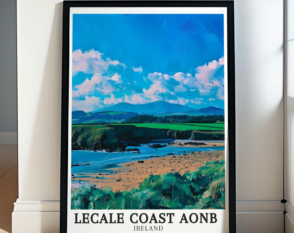 Lecale Coast AONB Dundrum Bay Sandy Beach Ireland Travel Poster