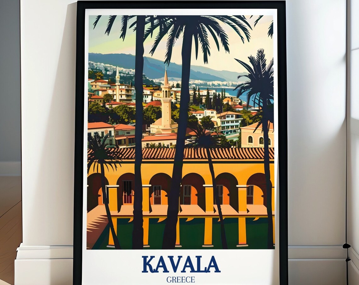 Kavala Greece Historic Imaret Building Palm Trees Travel Poster
