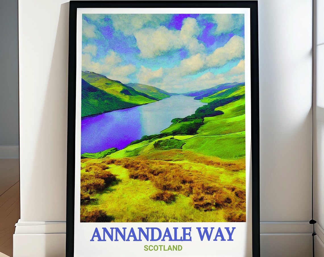 Annandale Way Scotland Loch Between Rolling Green Hills Poster