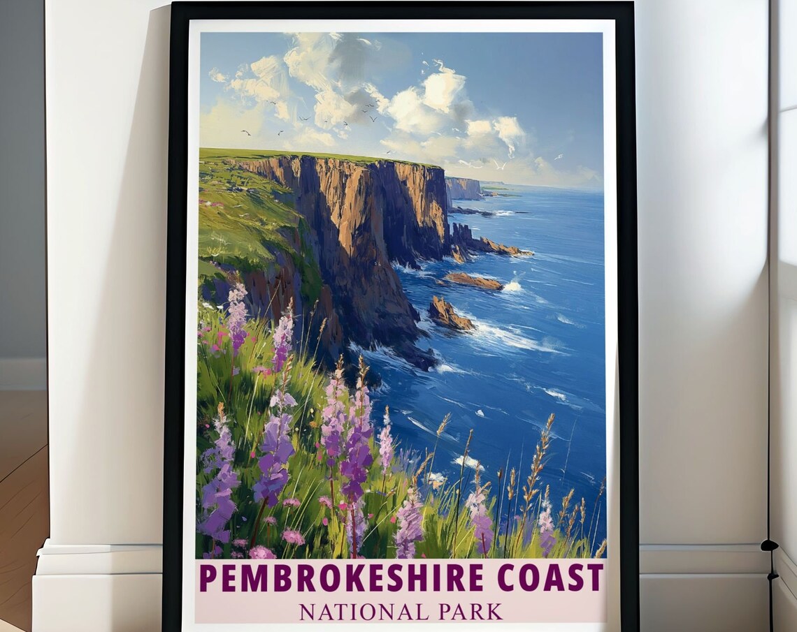 Pembrokeshire Coast Cliffs Wildflowers National Park Travel Poster