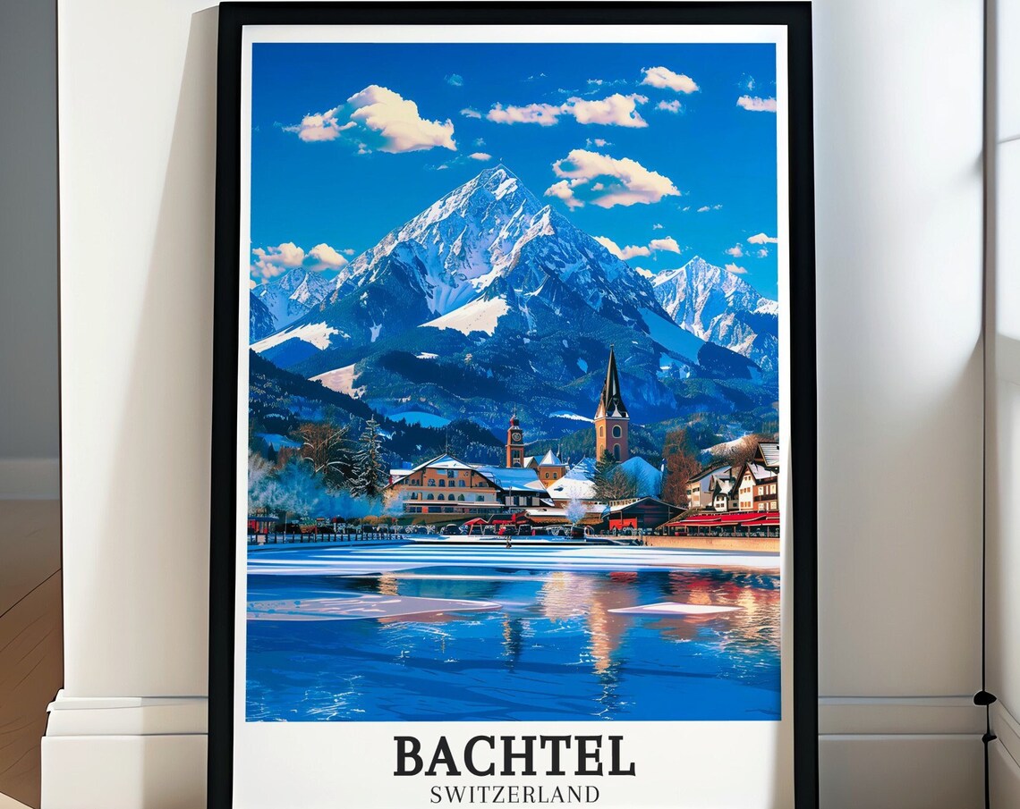 Bachtel Snow Capped Peak Lakeside Village Winter Switzerland Poster