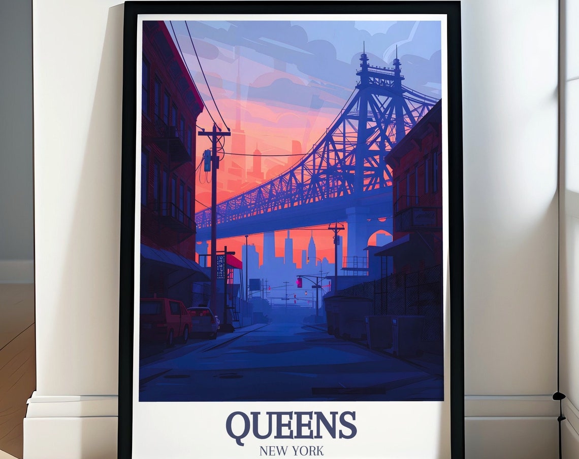 Queensboro Bridge at Sunset Viewed from Queens Streets Poster