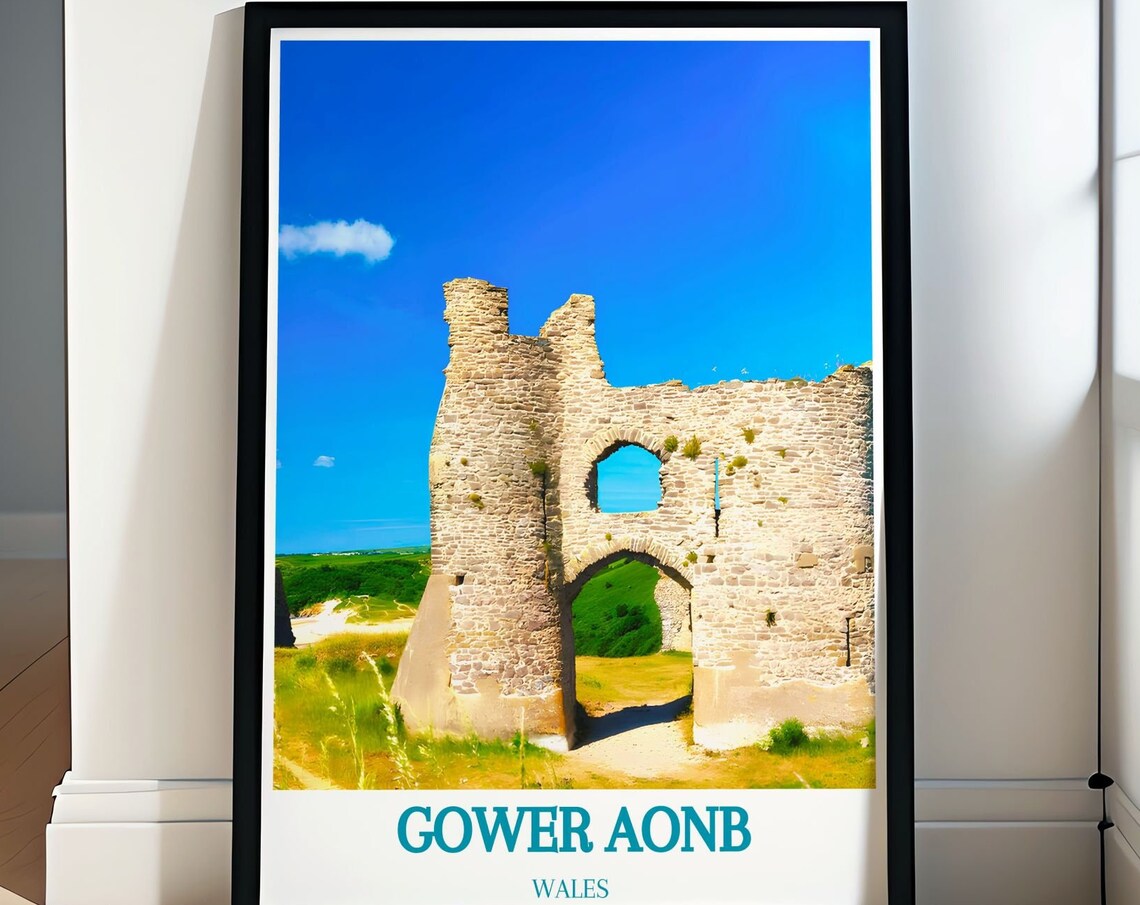 Gower AONB Wales Ancient Castle Ruin Historic Coast Travel Poster