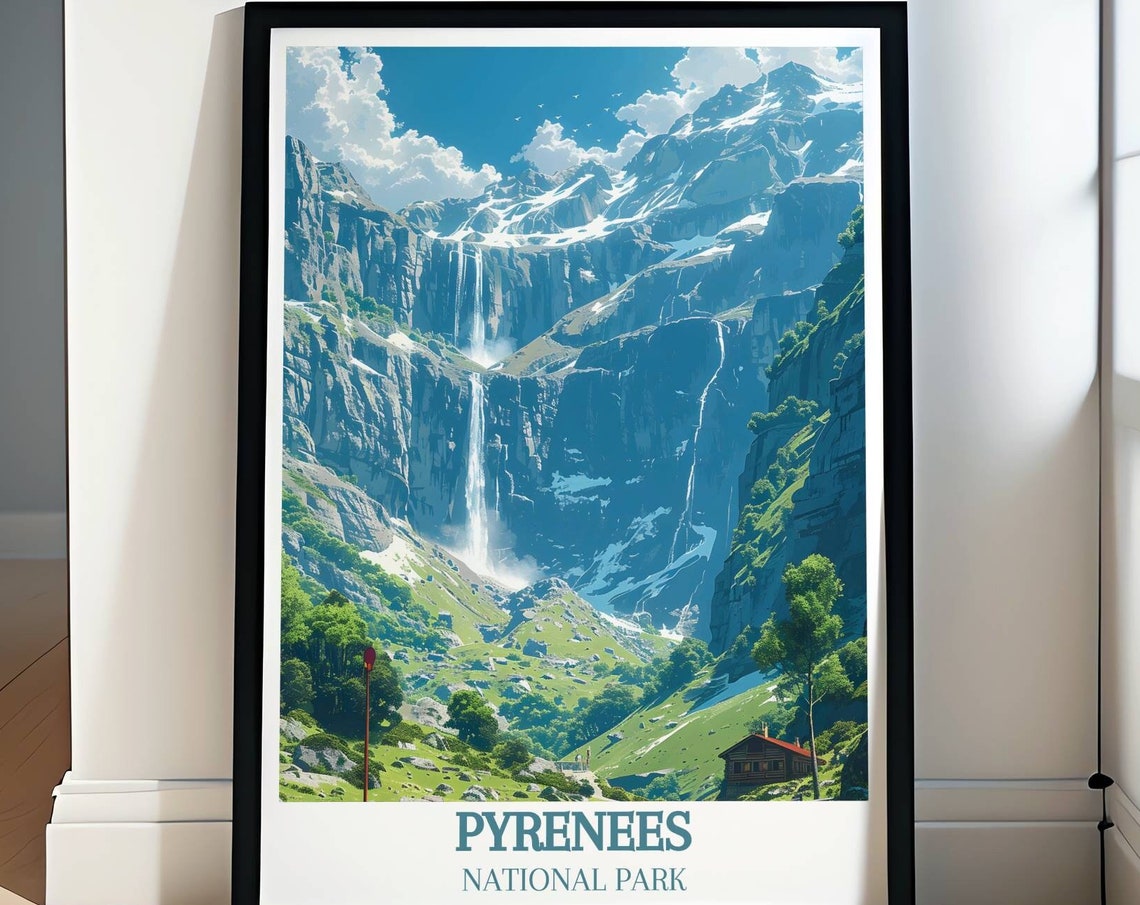 Pyrenees National Park Alpine Waterfalls Mountain Cabin Valley Poster