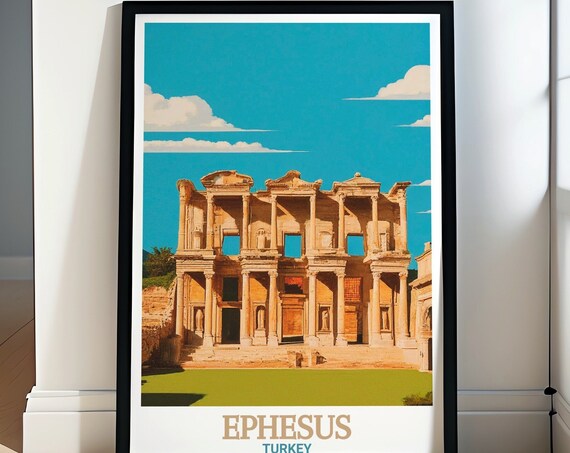 Ephesus Turkey Library Of Celsus Facade Vintage Travel Poster