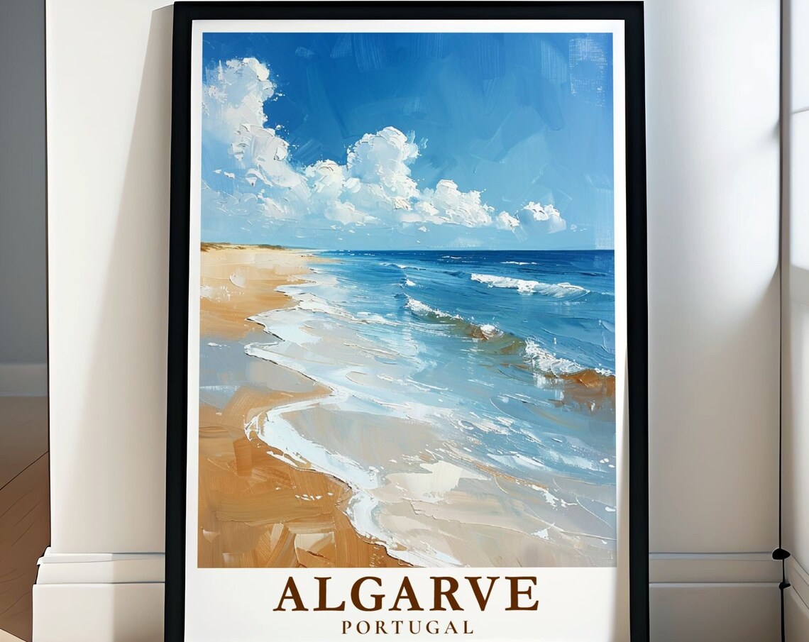 Algarve Portugal Golden Beach Waves Impressionist Seascape Poster