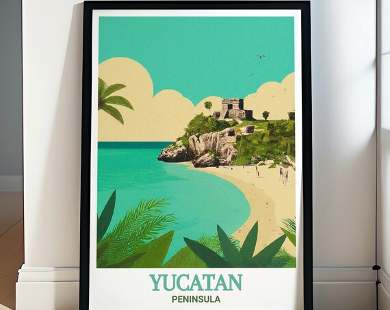 Yucatan Peninsula Tulum Mayan Ruins Beach Mexico Travel Poster
