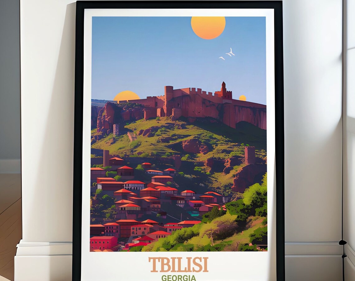 Tbilisi Georgia Narikala Fortress Sunset Old Town Travel Poster