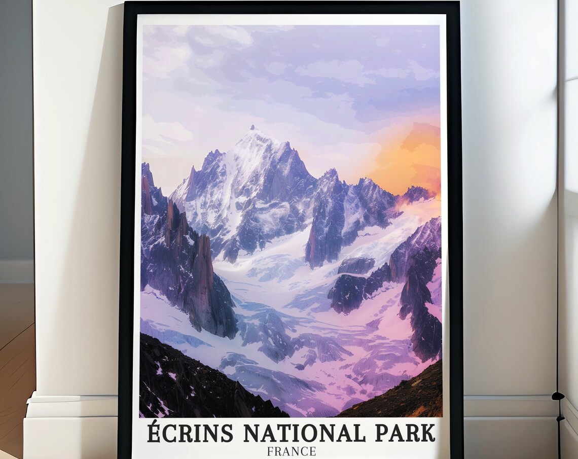 Écrins National Park France Snowy Peak Pink Alpenglow Poster