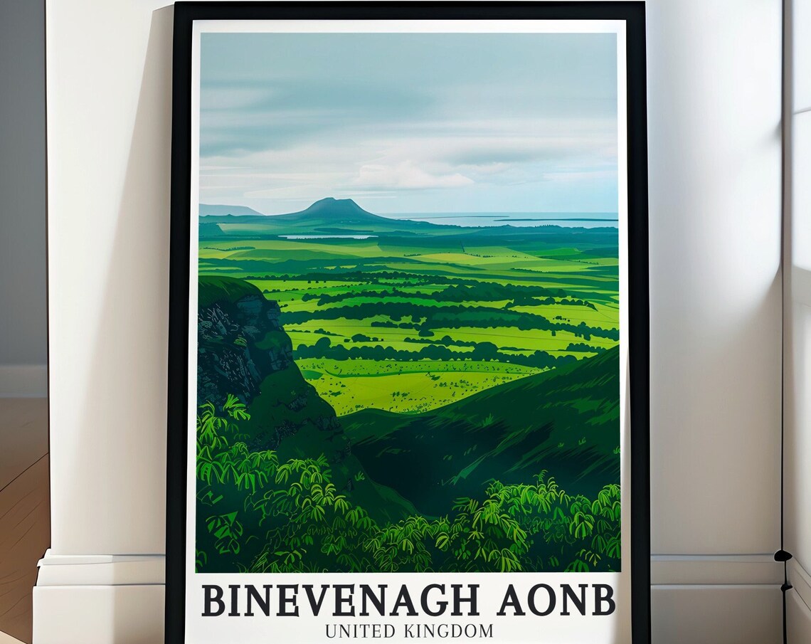 Binevenagh AONB Green Valley View United Kingdom Travel Poster