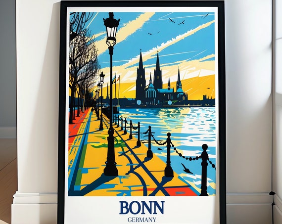 Bonn Travel Print Rhine River Art Mnster Basilica Posters Rhine River Travel Print Bonn Art