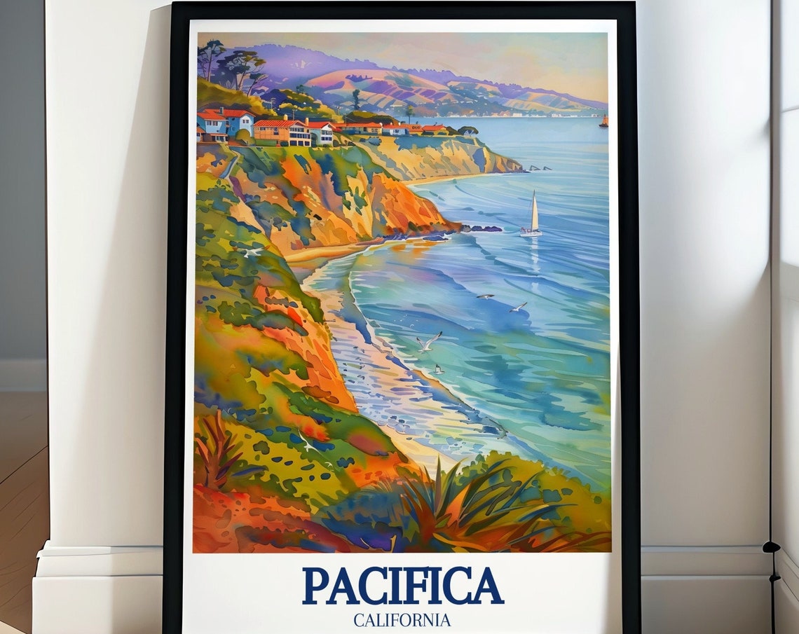 Pacifica California Dramatic Coastal Cliffs Beach Travel Poster